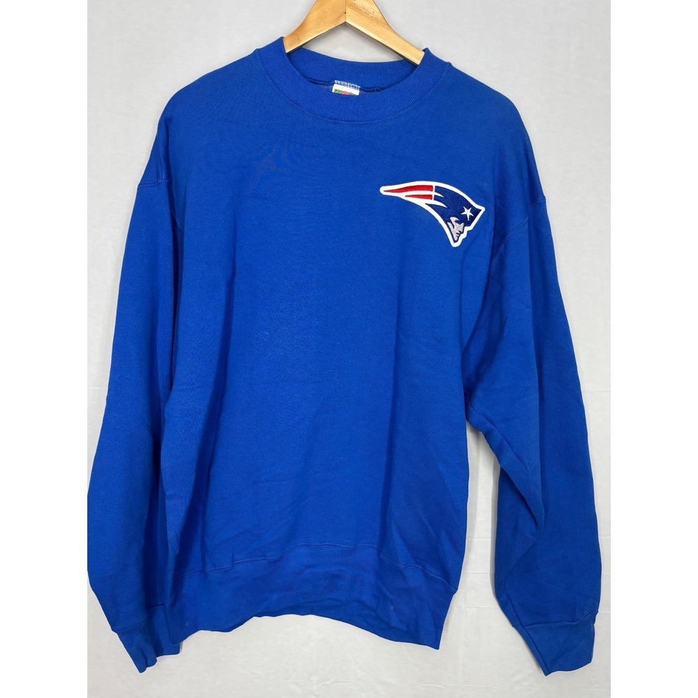 New England Patriots Crewneck Sweatshirt Men's Royal Blue Long Sleeve Large New